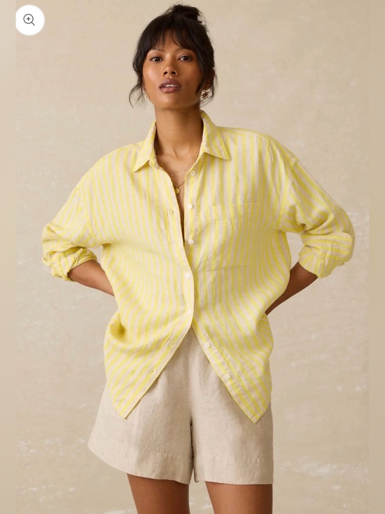 Faherty Tops - Faherty Laguna Linen Relaxed Shirt - Golden Kiwi Lucy Stripe